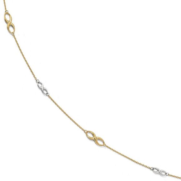 10k Two Tone Gold Polished Infinity Station Anklet, 9-10 Inch - Picture 1 of 4